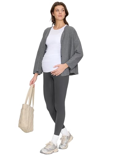 Maternity Leggings Over The Belly - Pregnancy Yoga Pants Soft Workout Leggings - color: Grey, size: X-Small