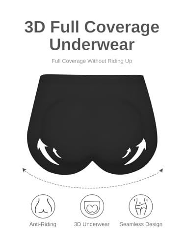 Cuweni Womens Underwear Seamless High Waisted Briefs No Show Panties 6 Pack - color: Black 3 Nude 3 6-pack, size: Large