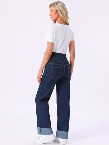 Women Maternity Jeans Straight Leg Cuffed Denim Work Pants - color: Black Blue, size: X-Large