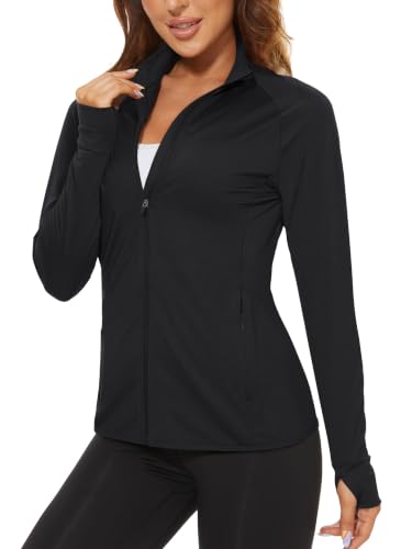 TACVASEN Women's Lightweight Athletic Jacket UPF 50+ Long Sleeve Sun Shirt - color: 01 Black, size: Medium