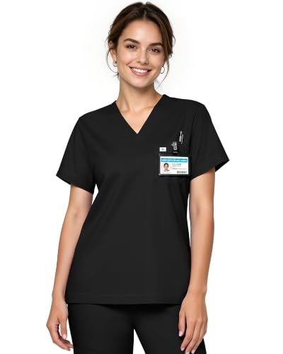 Scrub Tops for Women, Stretch V-Neck Scrub Tops - color: Black, size: Large