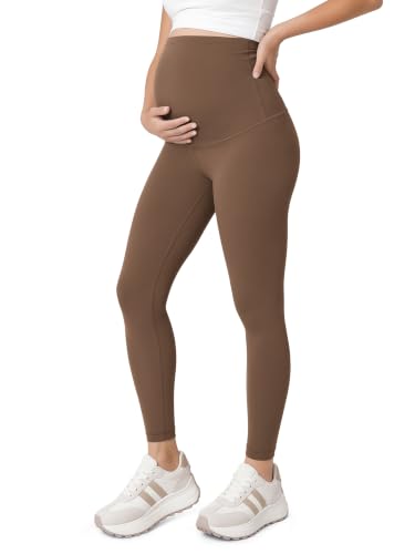 ODODOS Women's Maternity Leggings 25" - Buttery Soft Over The Belly Pregnancy Lounge Yoga Pants - color: Brunette, size: Medium