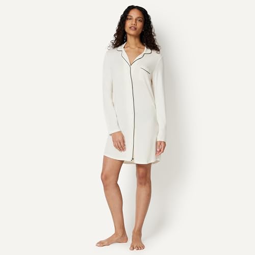 Amazon Essentials Women's Breathable Piped Nightshirt (Available in Plus Size) - color: Ivory, size: Small