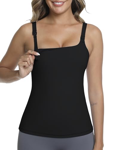 Nursing Tank Top Breastfeeding Square Neck Shirt - color: Black, size: XX-Large