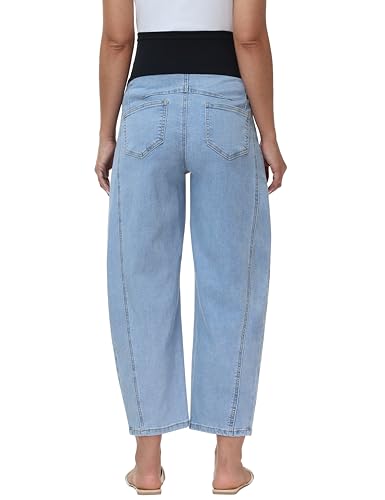 Maternity Barrel Jeans Wide Leg Denim Pants - color: Light Blue, size: Small