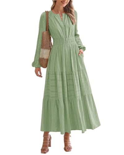 CzzzyL Nursing Fall Dresses for Women Maxi Dress with Pockets - color: Green, size: X-Large