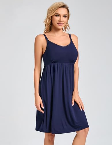 Sosolism Women's Maternity Nursing Nightgown Built-in Pad S-XXL - color: Blue, size: X-Large
