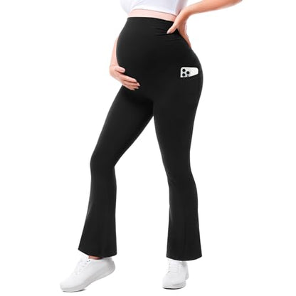 Walifrey Maternity Flared Leggings Yoga Pants - color: Black, size: Small