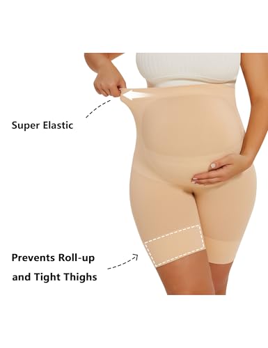 Peauty Seamless Maternity Shapewear Over Bump Pregnancy Shorts - color: Nude, size: Medium