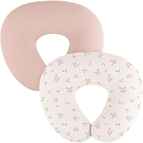 MairMore 2 Pack Muslin Baby Nursing Pillow Covers - color: Pink Blossom