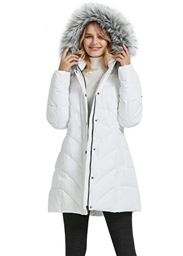 BINACL Women's Winter Warm Thicken Long Outwear Pockets Coat Parka Jacket XS-3XL - color: White, size: Medium