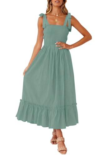 ZESICA Womens Summer Boho Spaghetti Strap Maxi Dress - color: Green, size: X-Small