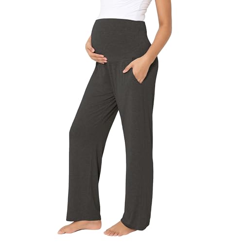 Viscose from Bamboo Maternity Wide Leg Lounge Pajama Pants - color: Dark Grey, size: Small