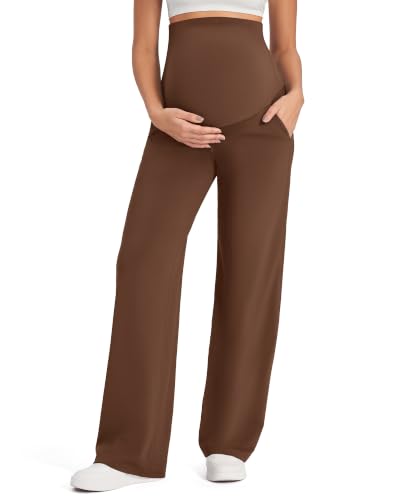 G4Free EverGoing Maternity Pants Over the Belly Pregnancy Work Trousers - color: Dark Coffee, size: Medium