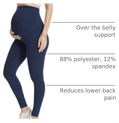Over‑Belly Maternity Leggings, Soft Stretch Yoga Pants - color: 3 Packs-black/Dark Grey/Navy, size: Large