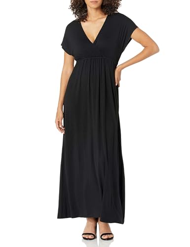 Amazon Essentials Women's V Neck Short Sleeve Empire Waist Maxi Dress (Available in Plus Size) - color: Black, size: Medium