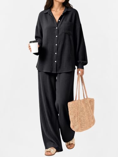 LILLUSORY Womens 2 Piece Matching Lounge Sets Oversized Fall Outfits - color: Black, size: Medium