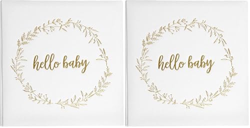 Kate & Milo Linen Baby Book, First 5 Years Memory Book, Newborn Milestone Journal, Baby Boy and Baby Girl Keepsake, White and Gold (Pack of 2) - color: Cuadrado Hello Baby blanco y dorado
