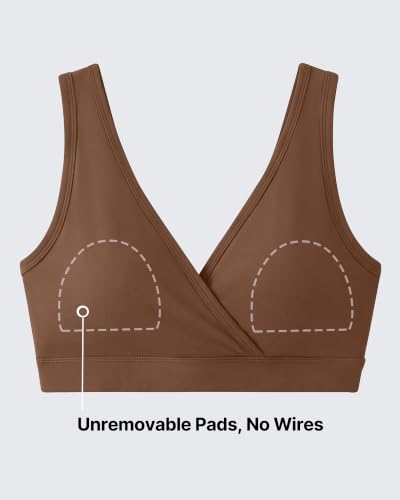 G4Free BareFeel Maternity Bra Wireless Nursing for Breastfeeding V Neck - color: Dark Coffee, size: Medium
