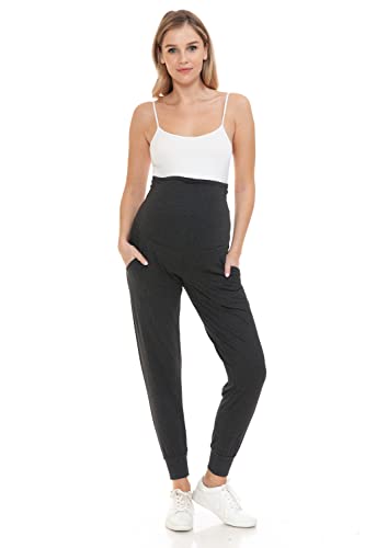 Leggings Depot Maternity Pants for Women Over The Belly Pregnancy Joggers Casual Lounge Pants - color: Heather Dark Charcoal, size: Medium