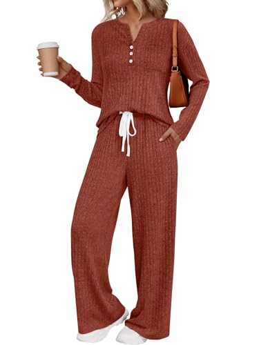 LILLUSORY Women's 2 Piece Matching Lounge Sets 2026 Trendy Fall Outfits - color: Caramel, size: X-Small