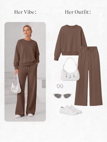 EFAN Womens Sweat Sets 2 Piece Sweatsuits Modal Blend Matching Loungewear - color: Coffeebrown, size: Large