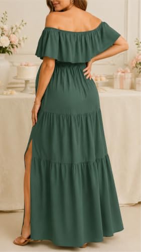 Talisea Maternity Off Shoulder Ruffle Maxi Dress Pregnancy Baby Shower - color: Green, size: Medium