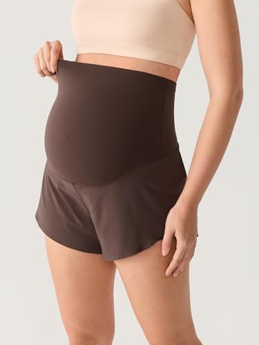 MOMANDA Athletic Maternity Dolphin Shorts 3" - color: Clay Brown, size: Small