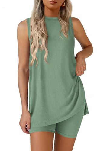 PRETTYGARDEN Lounge Sets for Women Matching 2 Piece Outfit - color: Bean Green, size: Medium