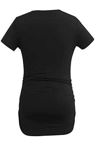 Smallshow Women's V Neck Maternity Clothes Tops Side Ruched Pregnancy T Shirt - color: Black-light Grey-white Stripe(3 Pack), size: X-Large