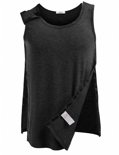 Deyeek Post Shoulder Surgery Shirts for Women Mens Tearaway Snap Tank Tops - color: Black, size: Medium