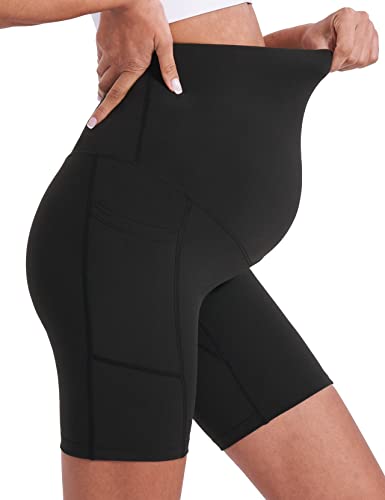 Enerful Maternity Biker Shorts with Pockets 8"/5" - color: 2pcs Black 8", size: Large