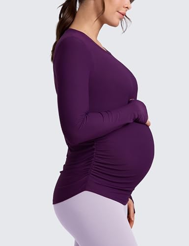 CRZ YOGA Maternity Side Ruched Tops - color: Plum Magenta, size: Small