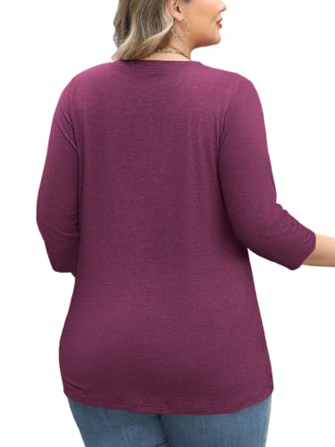 Womens Summer Plus Size 3/4 Length Sleeve Tops Button Down Shirts L-4XL - color: Red, size: Large