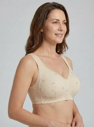 Daisy Bras for Older Women No Underwire Front Closure Comfort Senior Wireless Snap Closing Bra - color: Skin