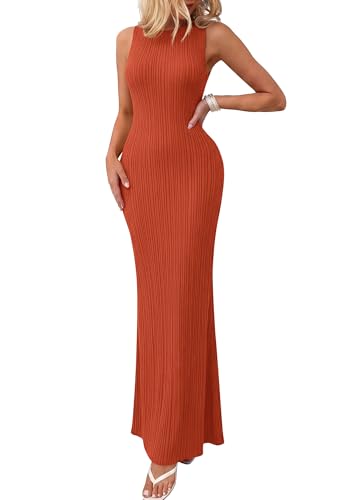 PRETTYGARDEN Women's Knit Bodycon Maxi Going Out Dresses - color: Brick Red, size: XX-Large