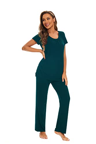 Smallshow Women's Maternity Nursing Pajamas - color: Teal, size: Medium