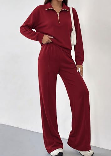 PRETTYGARDEN Women's Lounge Sets 2 Piece Outfits Sweatsuits - color: Burgundy, size: Medium
