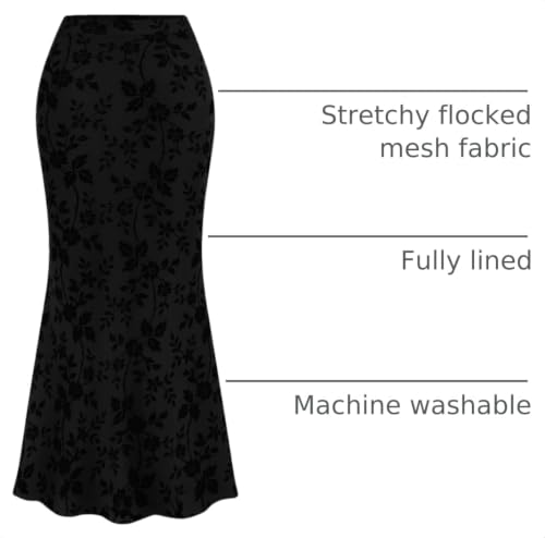 BTFBM Womens Floral Mesh Maxi Skirts - color: Black, size: XX-Large
