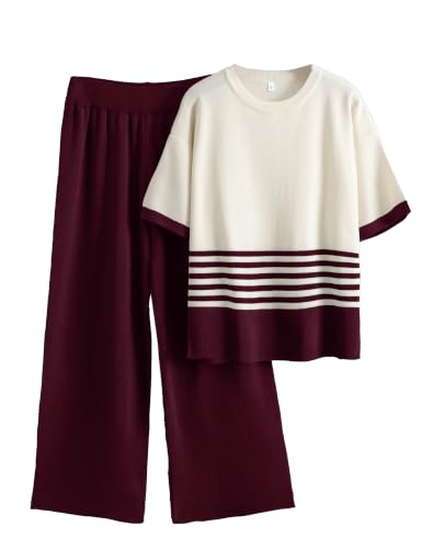 Women's Knit Lounge Sets 2 Piece Pants Sweatsuit - color: Burgundy, size: Small