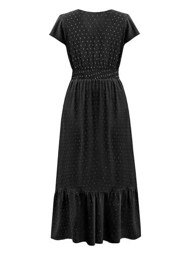 CzzzyL Women Nursing Dresses Cap Short Sleeve V Neck Swiss Dot with Pockets - color: S-black, size: Small