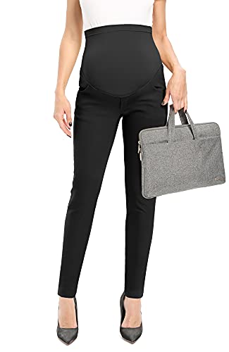 POSHGLAM Women's Maternity Pants Casual Work Pull-on Stretch Comfy Skinny Pregnancy Pants with Pockets - color: Black, size: X-Large
