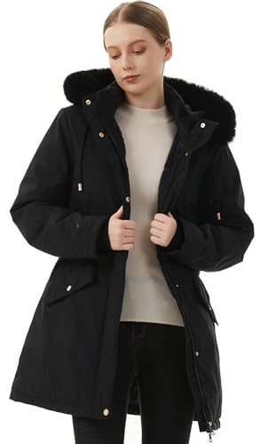 MOERDENG Women's Long Winter Down Coat Thicken Fleece Lined Puffer Jacket - color: Black, size: Medium