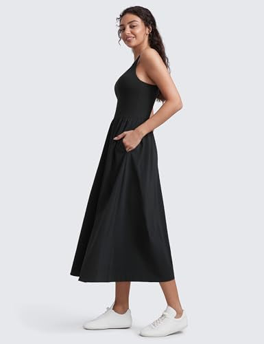 CRZ YOGA Square Neck Maxi Casual Dress - color: Black, size: X-Large