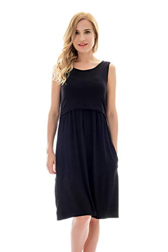 Bearsland Women's Sleeveless Maternity Dress Nursing Breastfeeding Dresses with Pockets - color: Black, size: Small