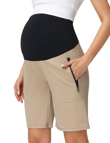 Women's Maternity Bermuda Cargo Shorts - color: Khaki, size: Medium