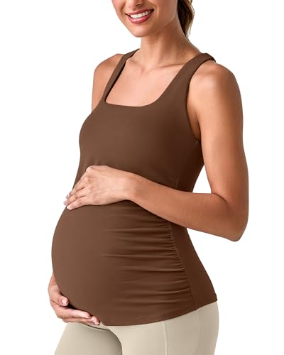 G4Free BareFeel Maternity Tank Tops with Removable Pads Pregnancy Clothes - color: Dark Coffee, size: X-Large