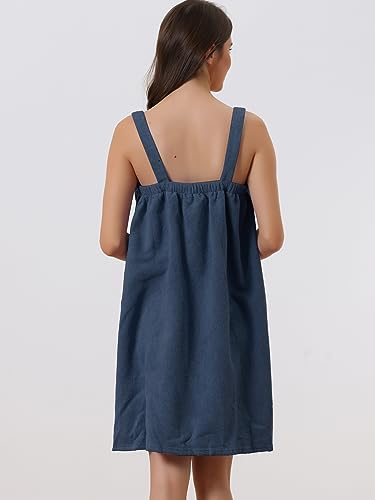 cheibear Women Terry Towel Dress Wrap Bathrobe with Pockets Headband - color: Navy, size: Small