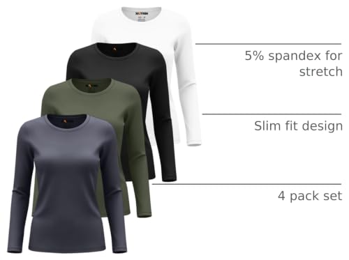 Xaatren 4 Pack Women's Underscrub Long Sleeve Nurse Shirts - color: Black, White, Dark Gray, Army Green, size: X-Small