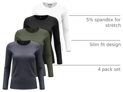 Xaatren 4 Pack Women's Underscrub Long Sleeve Nurse Shirts - color: Black, White, Dark Gray, Army Green, size: X-Small